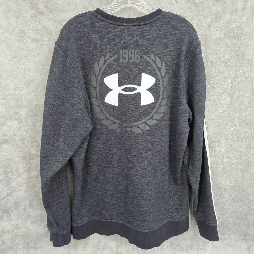 Under Armour Mens M Essential Fleece Heritage Crew Sweatshirt Grey Black 1996 UA